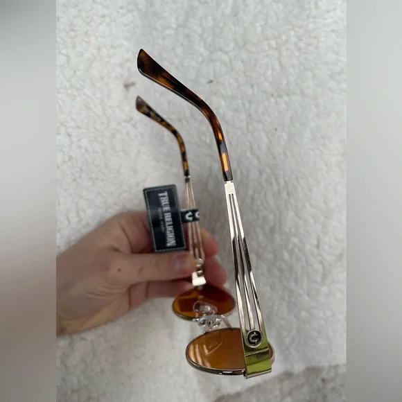 True Religion Gold Sunglasses with Orange Lenses NWT - Picture 7 of 8